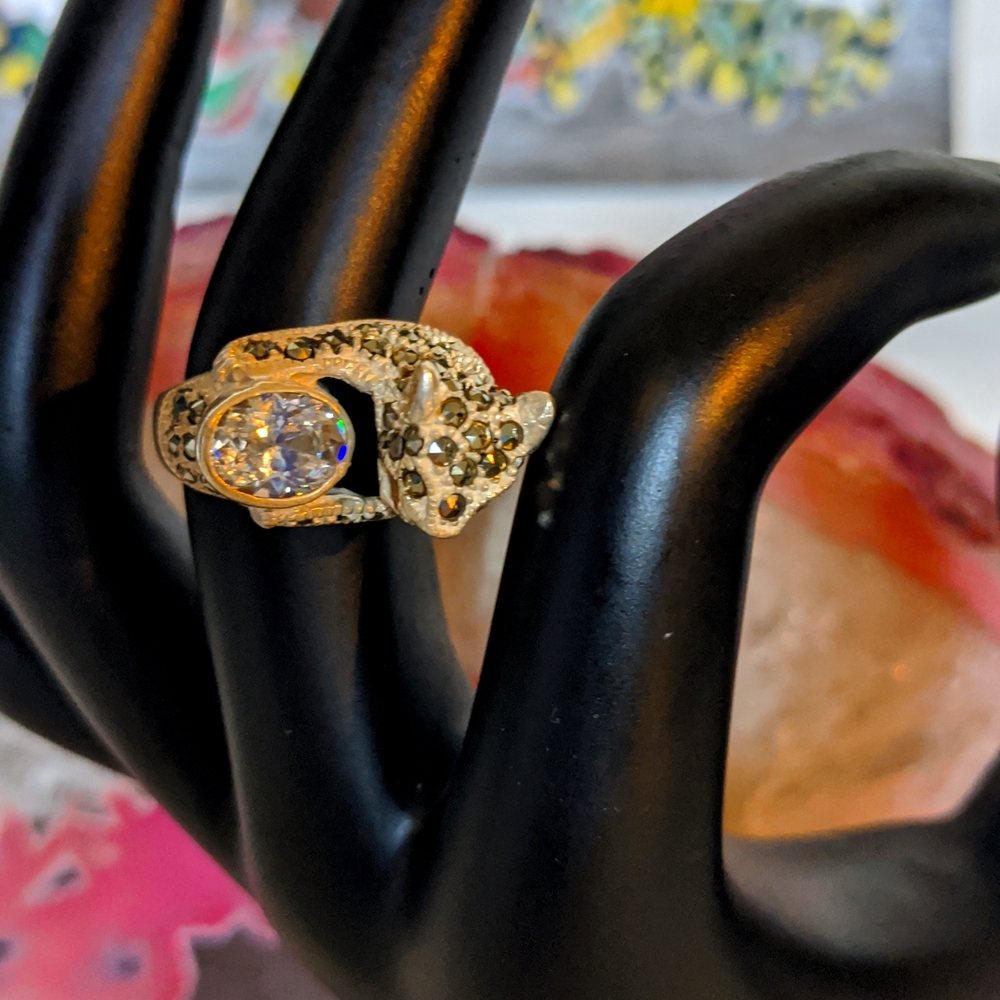 Marcasite Crystal Jaguar Statement Ring - image 4